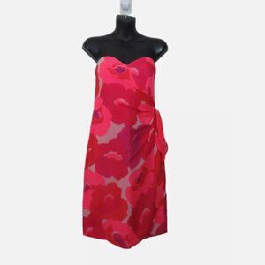 David Meister Size 4 Strapless Silk Pink Mini Dress Sweetheart Floral Print